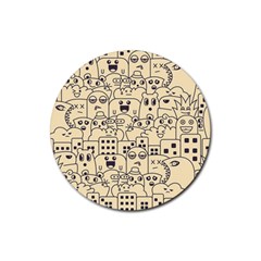 Seamless Pattern With Cute Monster Doodle Rubber Round Coaster (4 pack) 