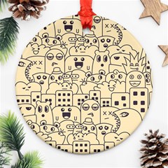 Seamless Pattern With Cute Monster Doodle Round Ornament (Two Sides)