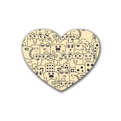 Seamless Pattern With Cute Monster Doodle Rubber Coaster (Heart) 