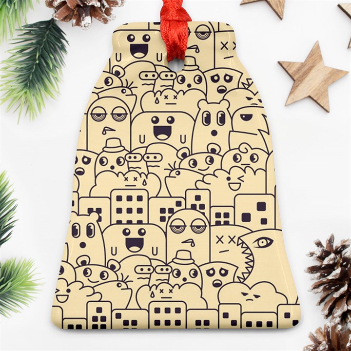 Seamless Pattern With Cute Monster Doodle Ornament (Bell)