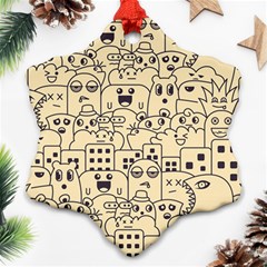 Seamless Pattern With Cute Monster Doodle Snowflake Ornament (Two Sides)