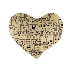 Seamless Pattern With Cute Monster Doodle Standard 16  Premium Heart Shape Cushions by Nexatart