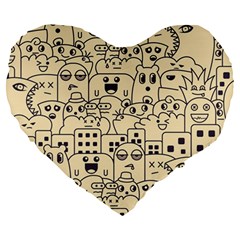 Seamless Pattern With Cute Monster Doodle Large 19  Premium Heart Shape Cushions by Nexatart