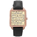 Seamless Pattern With Cute Monster Doodle Rose Gold Leather Watch  Front