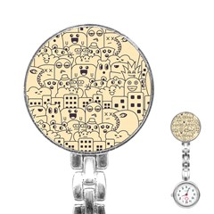 Seamless Pattern With Cute Monster Doodle Stainless Steel Nurses Watch