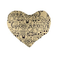 Seamless Pattern With Cute Monster Doodle Standard 16  Premium Flano Heart Shape Cushions by Nexatart