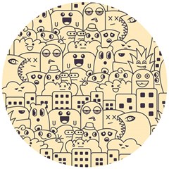 Seamless Pattern With Cute Monster Doodle Wooden Puzzle Round