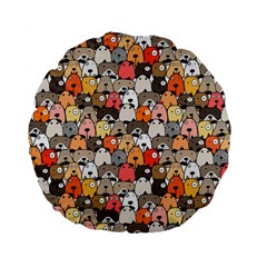 Cute Dog Seamless Pattern Background Standard 15  Premium Flano Round Cushions