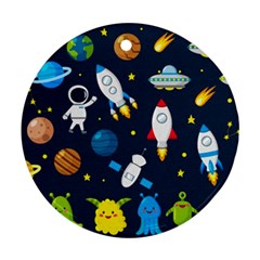 Big Set Cute Astronauts Space Planets Stars Aliens Rockets Ufo Constellations Satellite Moon Rover V Ornament (round) by Nexatart