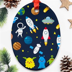 Big Set Cute Astronauts Space Planets Stars Aliens Rockets Ufo Constellations Satellite Moon Rover V Ornament (Oval)