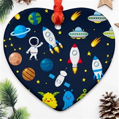 Big Set Cute Astronauts Space Planets Stars Aliens Rockets Ufo Constellations Satellite Moon Rover V Ornament (heart) by Nexatart