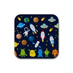 Big Set Cute Astronauts Space Planets Stars Aliens Rockets Ufo Constellations Satellite Moon Rover V Rubber Coaster (Square)  Front