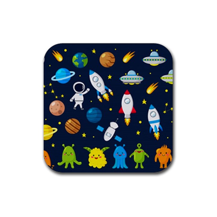 Big Set Cute Astronauts Space Planets Stars Aliens Rockets Ufo Constellations Satellite Moon Rover V Rubber Coaster (Square) 