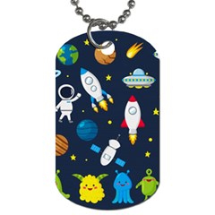 Big Set Cute Astronauts Space Planets Stars Aliens Rockets Ufo Constellations Satellite Moon Rover V Dog Tag (two Sides) by Nexatart