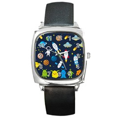 Big Set Cute Astronauts Space Planets Stars Aliens Rockets Ufo Constellations Satellite Moon Rover V Square Metal Watch