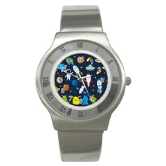 Big Set Cute Astronauts Space Planets Stars Aliens Rockets Ufo Constellations Satellite Moon Rover V Stainless Steel Watch