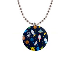 Big Set Cute Astronauts Space Planets Stars Aliens Rockets Ufo Constellations Satellite Moon Rover V 1  Button Necklace by Nexatart