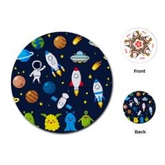 Big Set Cute Astronauts Space Planets Stars Aliens Rockets Ufo Constellations Satellite Moon Rover V Playing Cards Single Design (round) by Nexatart