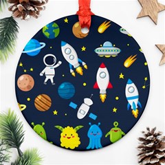 Big Set Cute Astronauts Space Planets Stars Aliens Rockets Ufo Constellations Satellite Moon Rover V Round Ornament (two Sides) by Nexatart