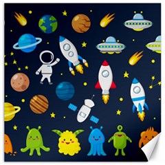 Big Set Cute Astronauts Space Planets Stars Aliens Rockets Ufo Constellations Satellite Moon Rover V Canvas 12  x 12 