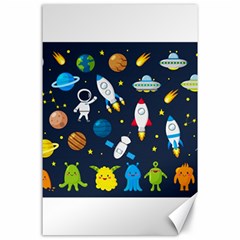 Big Set Cute Astronauts Space Planets Stars Aliens Rockets Ufo Constellations Satellite Moon Rover V Canvas 24  x 36 