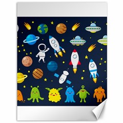 Big Set Cute Astronauts Space Planets Stars Aliens Rockets Ufo Constellations Satellite Moon Rover V Canvas 36  x 48 