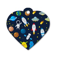 Big Set Cute Astronauts Space Planets Stars Aliens Rockets Ufo Constellations Satellite Moon Rover V Dog Tag Heart (one Side) by Nexatart