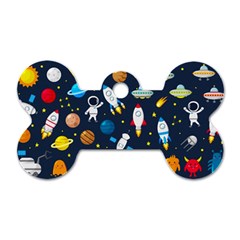 Big Set Cute Astronauts Space Planets Stars Aliens Rockets Ufo Constellations Satellite Moon Rover V Dog Tag Bone (two Sides) by Nexatart