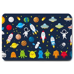 Big Set Cute Astronauts Space Planets Stars Aliens Rockets Ufo Constellations Satellite Moon Rover V Large Doormat  by Nexatart