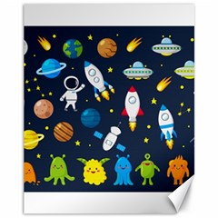 Big Set Cute Astronauts Space Planets Stars Aliens Rockets Ufo Constellations Satellite Moon Rover V Canvas 11  X 14  by Nexatart