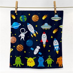 Big Set Cute Astronauts Space Planets Stars Aliens Rockets Ufo Constellations Satellite Moon Rover V Face Towel by Nexatart