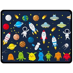 Big Set Cute Astronauts Space Planets Stars Aliens Rockets Ufo Constellations Satellite Moon Rover V Fleece Blanket (large)  by Nexatart