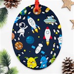 Big Set Cute Astronauts Space Planets Stars Aliens Rockets Ufo Constellations Satellite Moon Rover V Ornament (Oval Filigree) Front