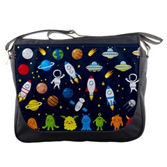 Big Set Cute Astronauts Space Planets Stars Aliens Rockets Ufo Constellations Satellite Moon Rover V Messenger Bag by Nexatart