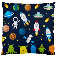 Big Set Cute Astronauts Space Planets Stars Aliens Rockets Ufo Constellations Satellite Moon Rover V Large Cushion Case (one Side) by Nexatart