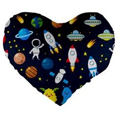 Big Set Cute Astronauts Space Planets Stars Aliens Rockets Ufo Constellations Satellite Moon Rover V Large 19  Premium Heart Shape Cushions by Nexatart