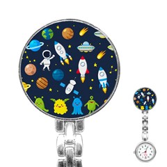 Big Set Cute Astronauts Space Planets Stars Aliens Rockets Ufo Constellations Satellite Moon Rover V Stainless Steel Nurses Watch by Nexatart