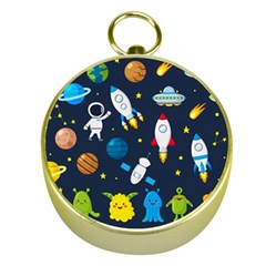 Big Set Cute Astronauts Space Planets Stars Aliens Rockets Ufo Constellations Satellite Moon Rover V Gold Compasses by Nexatart