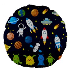 Big Set Cute Astronauts Space Planets Stars Aliens Rockets Ufo Constellations Satellite Moon Rover V Large 18  Premium Flano Round Cushions