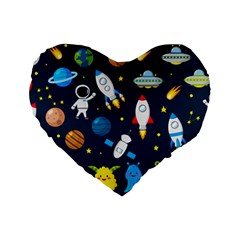 Big Set Cute Astronauts Space Planets Stars Aliens Rockets Ufo Constellations Satellite Moon Rover V Standard 16  Premium Flano Heart Shape Cushions by Nexatart