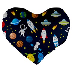 Big Set Cute Astronauts Space Planets Stars Aliens Rockets Ufo Constellations Satellite Moon Rover V Large 19  Premium Flano Heart Shape Cushions by Nexatart