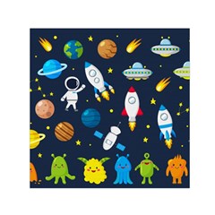 Big Set Cute Astronauts Space Planets Stars Aliens Rockets Ufo Constellations Satellite Moon Rover V Small Satin Scarf (square) by Nexatart