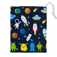 Big Set Cute Astronauts Space Planets Stars Aliens Rockets Ufo Constellations Satellite Moon Rover V Drawstring Pouch (5xl) by Nexatart