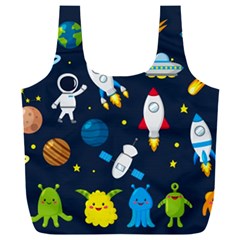 Big Set Cute Astronauts Space Planets Stars Aliens Rockets Ufo Constellations Satellite Moon Rover V Full Print Recycle Bag (xxxl) by Nexatart