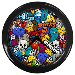 Graffiti Characters Seamless Pattern Wall Clock (black)