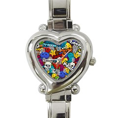 Graffiti Characters Seamless Pattern Heart Italian Charm Watch