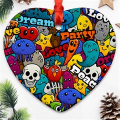 Graffiti Characters Seamless Pattern Heart Ornament (two Sides) by Nexatart