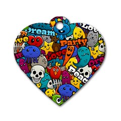 Graffiti Characters Seamless Pattern Dog Tag Heart (one Side) by Nexatart