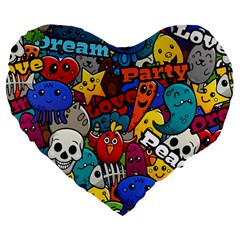 Graffiti Characters Seamless Pattern Large 19  Premium Flano Heart Shape Cushions by Nexatart