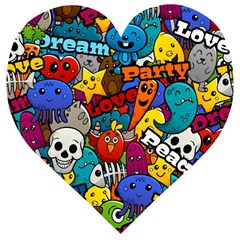 Graffiti Characters Seamless Pattern Wooden Puzzle Heart by Nexatart